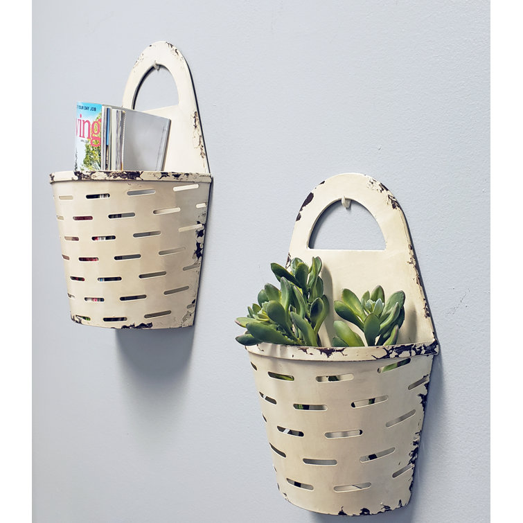 Gracie Oaks Farias Metal Buckets Wall Storage Organizer with Wall Basket Wayfair